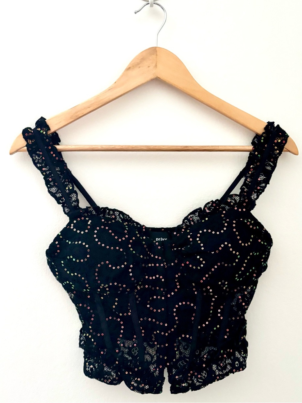 Black Sequin & Lace Corset Top